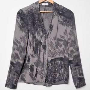 Babaton Aritzia Grey Print Button Up Blouse (sm)